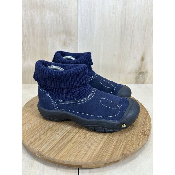 Keen Shay Blue Suede Fold Over Knit Slip On Ankle Boots Womens Size 5 - Picture 3 of 8